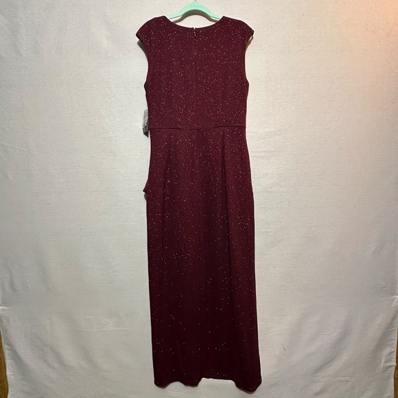 NWT SLNY Cap Sleeve Glitter Faux Wrap Gown - size 14 - Picture 4 of 7